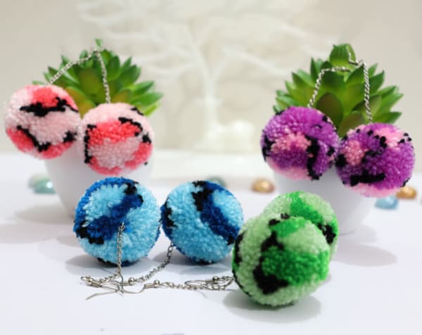 Multicolor Pom Pom Earrings