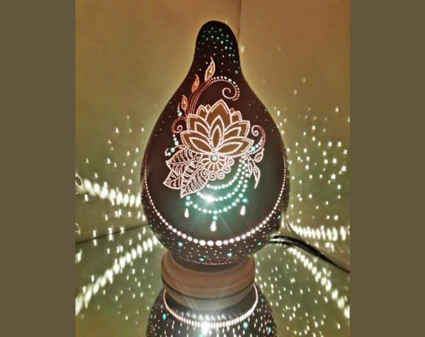 Claret Lotus Handmade Gourd Lamp Calabash Housewarming Christmas Gift Turkish Lamp Gift Idea Home Living Room Nursery Decor