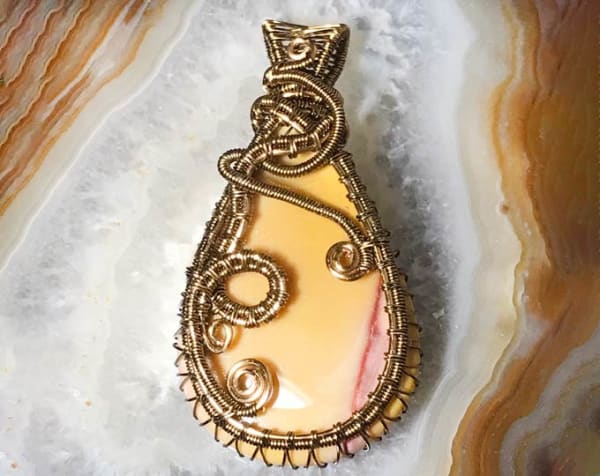 mookaite, wire wrapped, unisex pendant