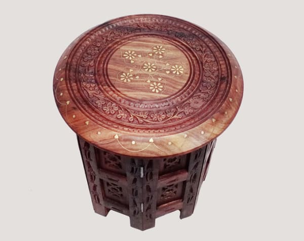 Wooden Sheesham Foldable 12" Table with brass inlay work coffee table,round table, Centre table ,Side Table, Wooden Table, Wooden furniture
