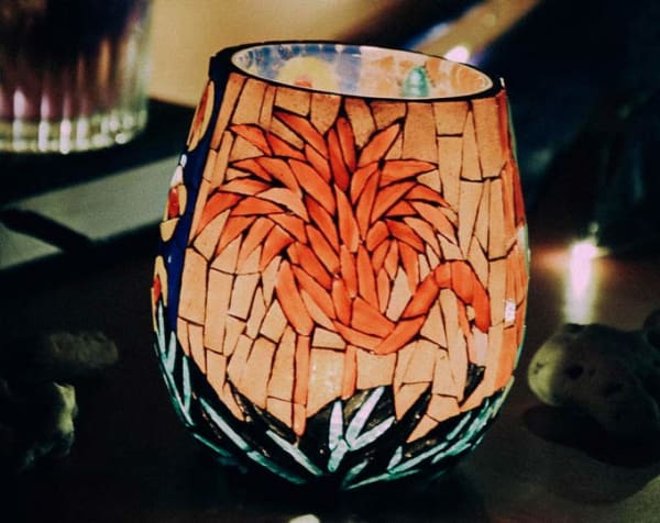 TAF|SUMMER FLAMINGO|HAND-MADE MOSAIC GLASS CANDLESTICK RETRO HOME DECORATION