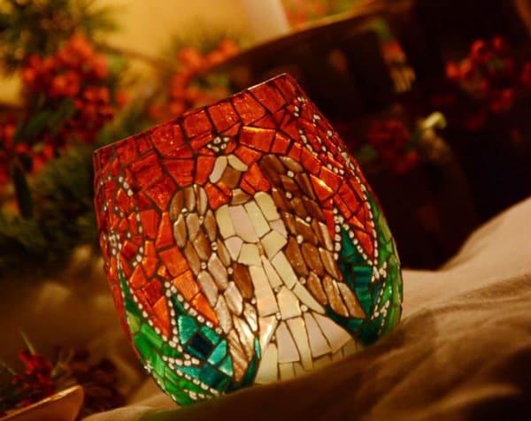 TAF|CHRISTMAS ANGEL|HAND-MADE MOSAIC GLASS CANDLESTICK RETRO HOME DECORATION MERRY CHRISTMAS