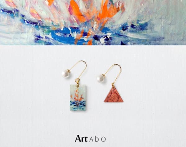 ArtAbO original art abstract oil painting earrings【Fireworks on the Sea】