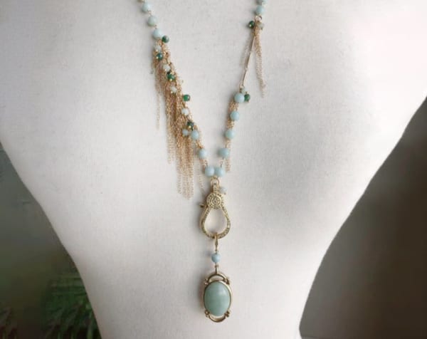 Amazonite, Emerald & Diamond Dangling Chain Necklace