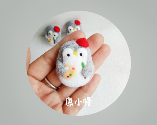 Handmade Brooch and Hair loop with Original design. " Cute Penguin "