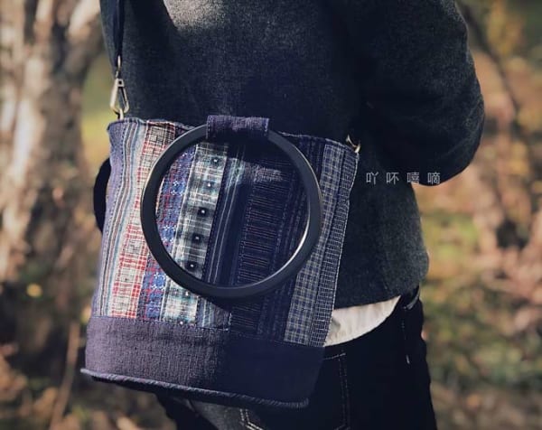 ABUXIDI 
Bucket bag with Chongming Jacquard fabric and Indigo blue Dyeing