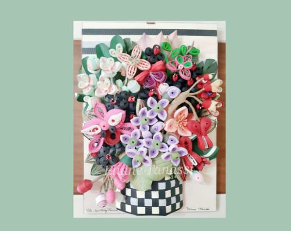 Quilled Basket with Tropical Flower Arrangement