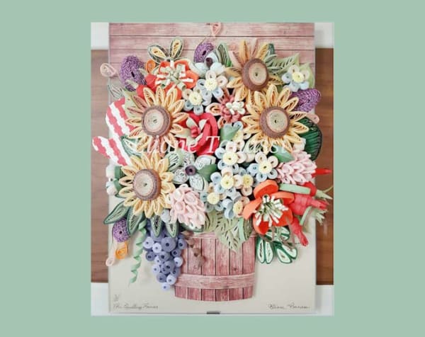 Quilled Floral Arrangement in a Paper Bucket