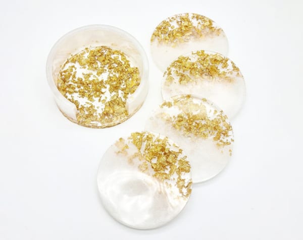 Gold/Silver/Rose gold Leaf Round Coaster Set with Holder