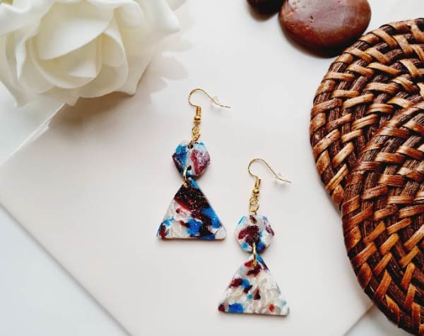 Translucent Terrazzo triangle Earrings, Translucent polymer clay, Mosaic stained glass earrings, Gift for her, triangle earrings