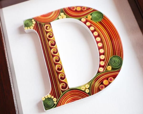 Quilling alphabet name initial of Letter D, personalized wall art, art, quilling letter gift for him and her, handcrafted home decor