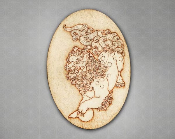 Chinese Lion shishi protector against evil spirits wood burned plaque wall ornament pyrography home decor