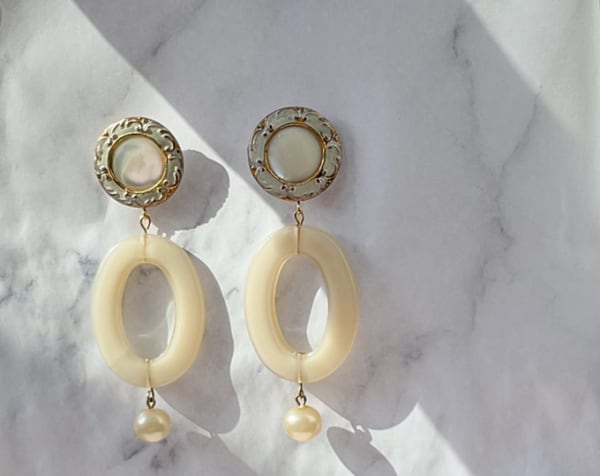 White Vintage button earrings