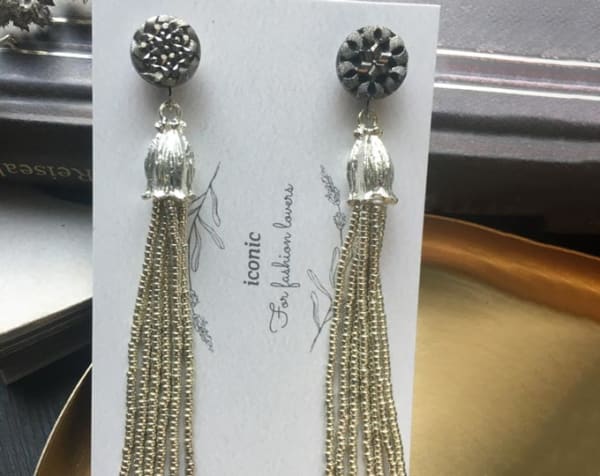 Silver beads tassel earrings