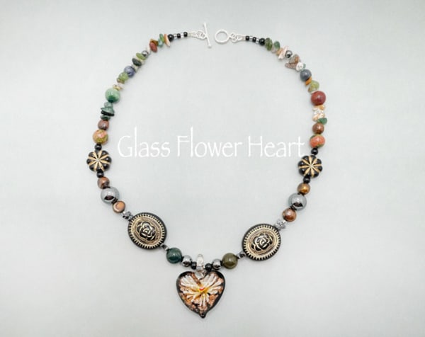 Glass Flower Heart necklace