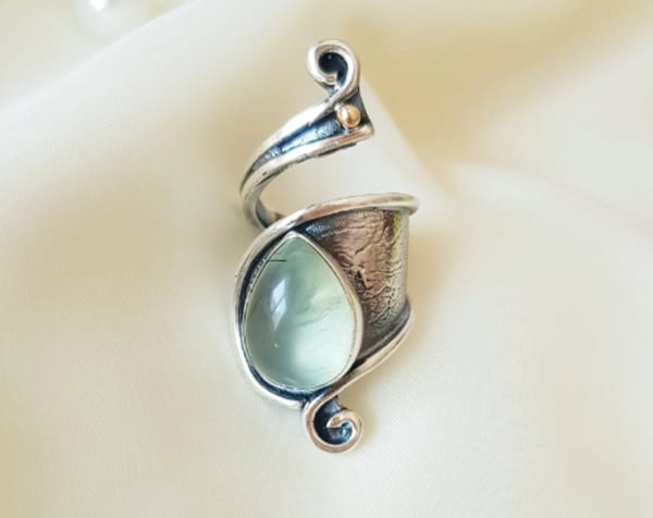 Green Prehnite Ring 925 Sterling Silver, Handmade Ring, Green Curvy Wrap Ring, Personalized Gift, Natural Gemstone Silver Ring, Boho Ring