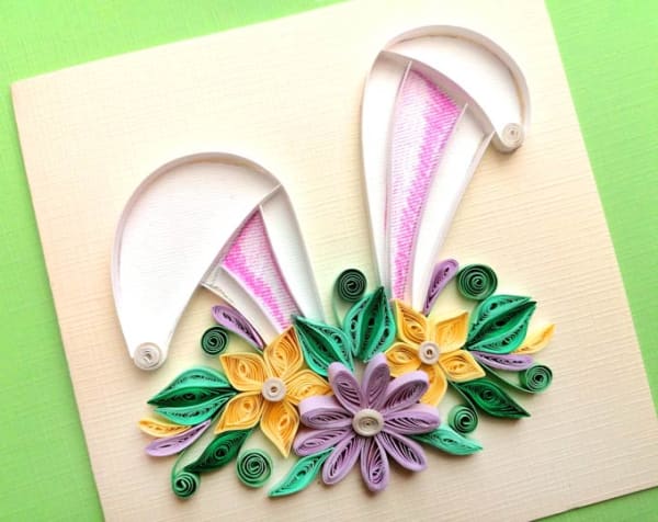 Easter Quilling Card - Easter Greeting card handmade - Easter bunny ears - Easter Cards - Spring card - Blank Easter Card - Quilling card