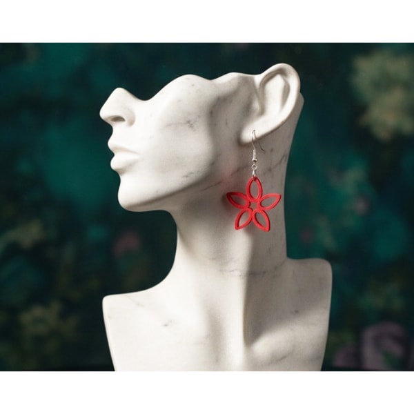 Dangling Red Star Designed Quilling Earrings