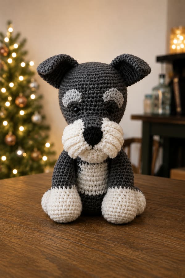 Handmade Crochet Schnauzer Doll_ Amigurumi Dog