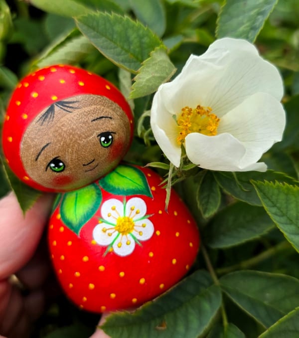 Strawberry design, kokeshi style doll