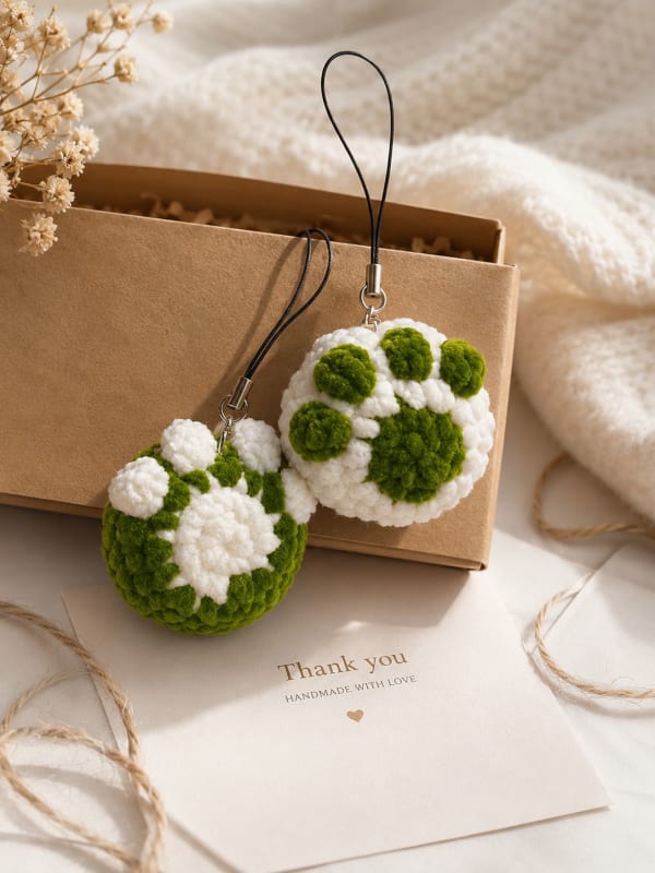 8 Handmade Crochet Paw Keychains - Gift Set