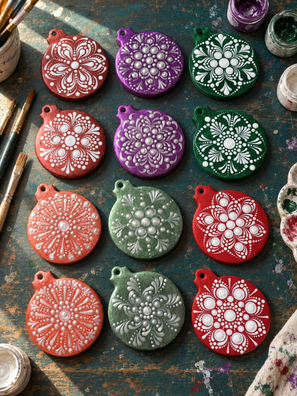 Hand Painted Mandala Christmas Ornaments (Baubles)