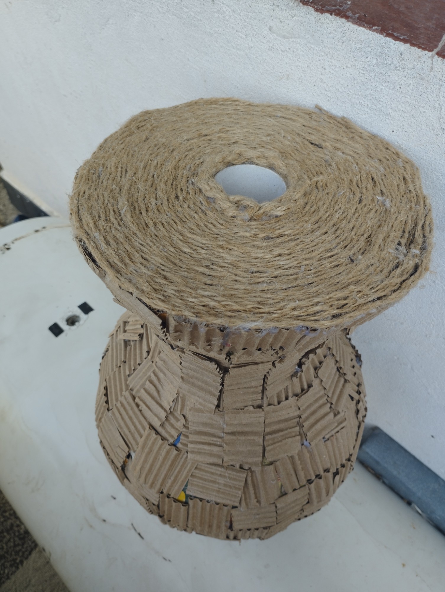 Large handmade rustic papier-mâché and cardboard vase – Unique eco sculpture for floor and interior
