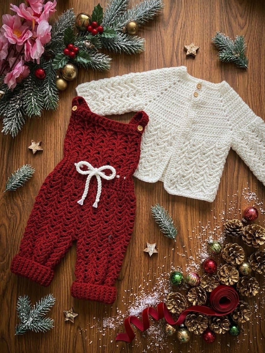 Handmade Crochet Baby Outfit Set – Cozy Cardigan & Romper | Newborn Gift