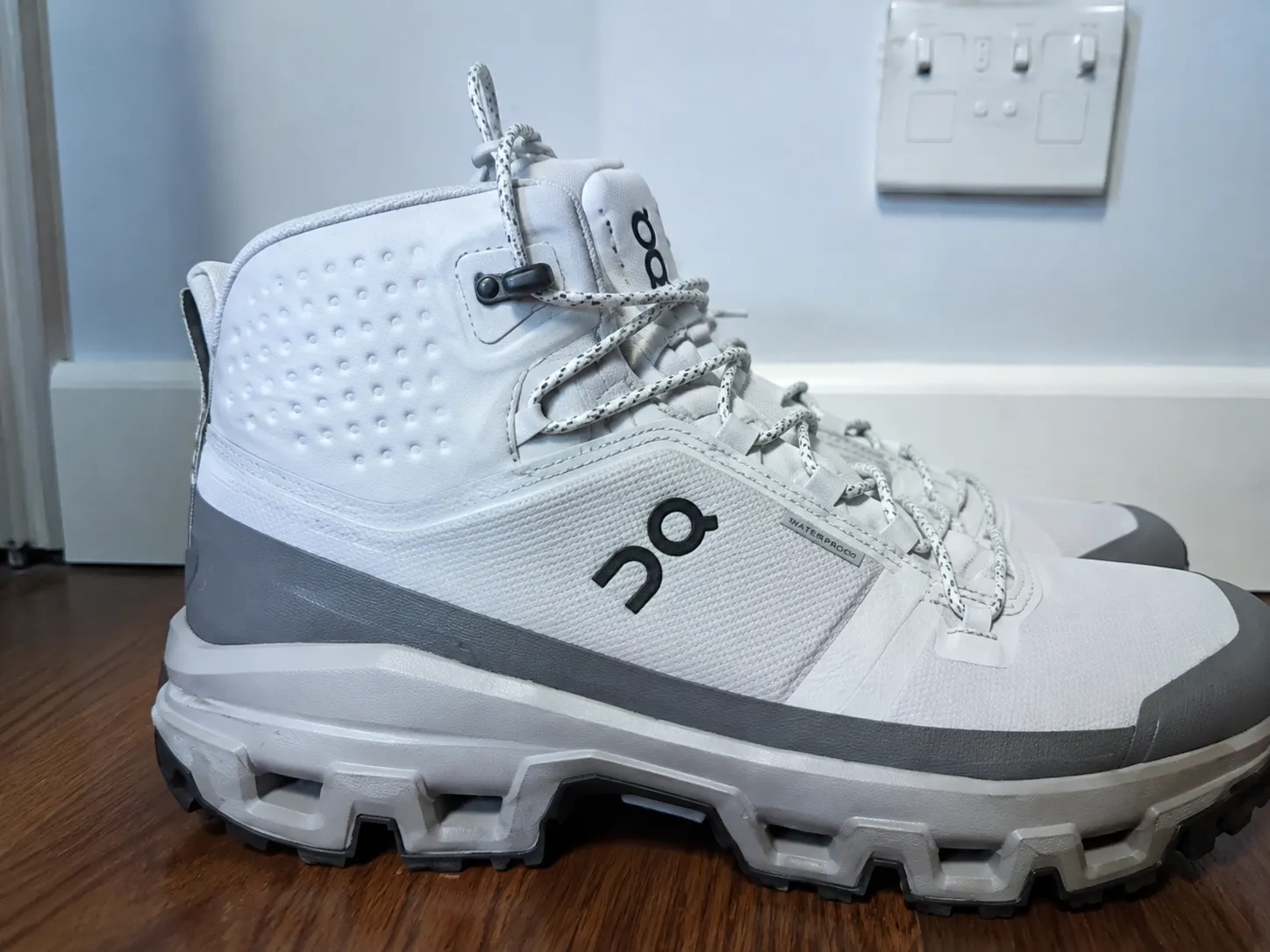 Customer review photo of white hiking boots