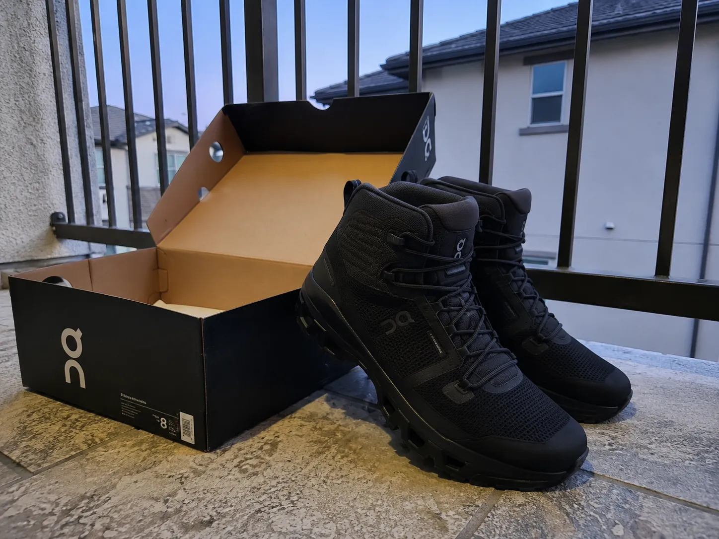 Customer review photo of tan hiking boots outdoors