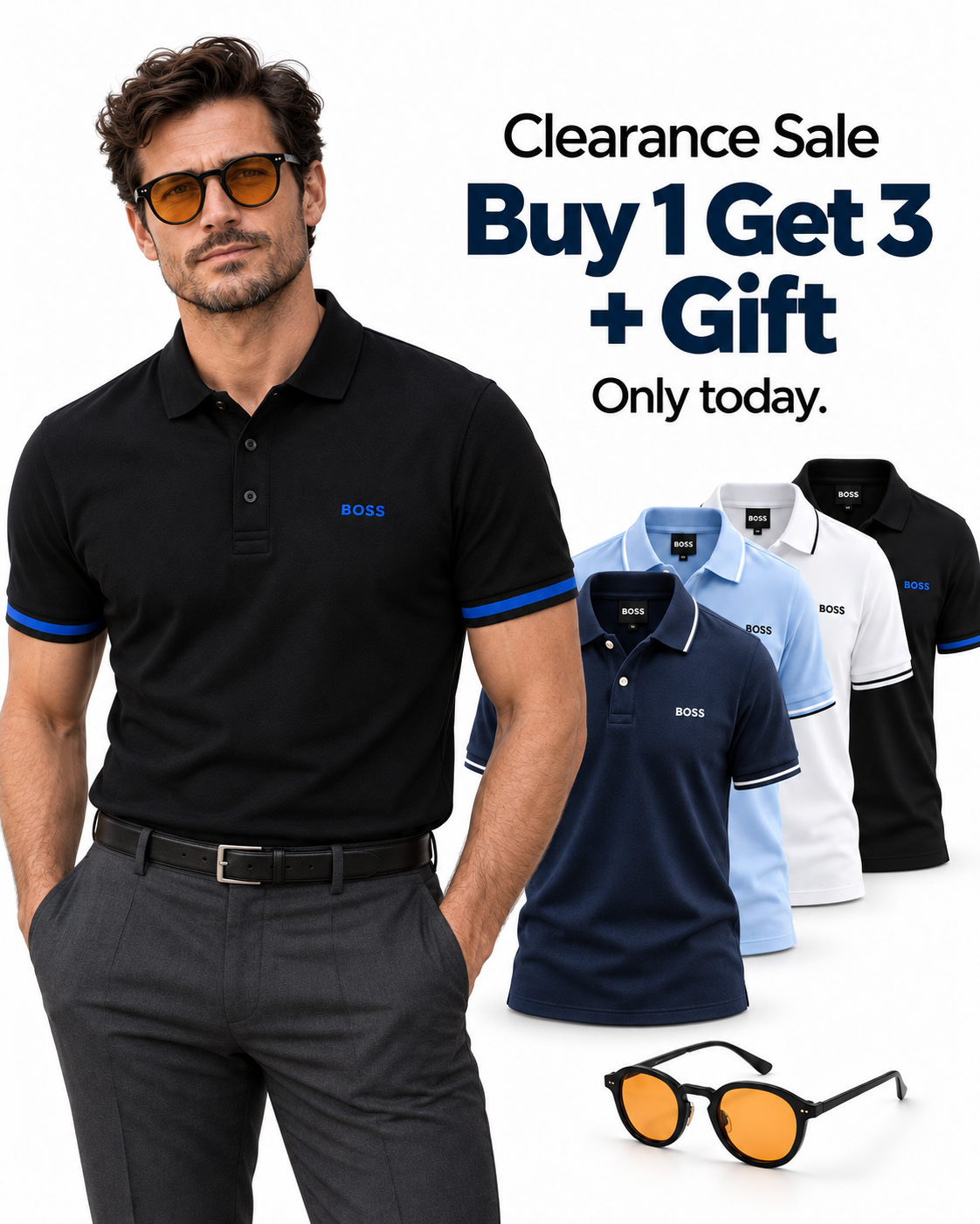 Polo shirt fit, colour options and complimentary sunglasses offer