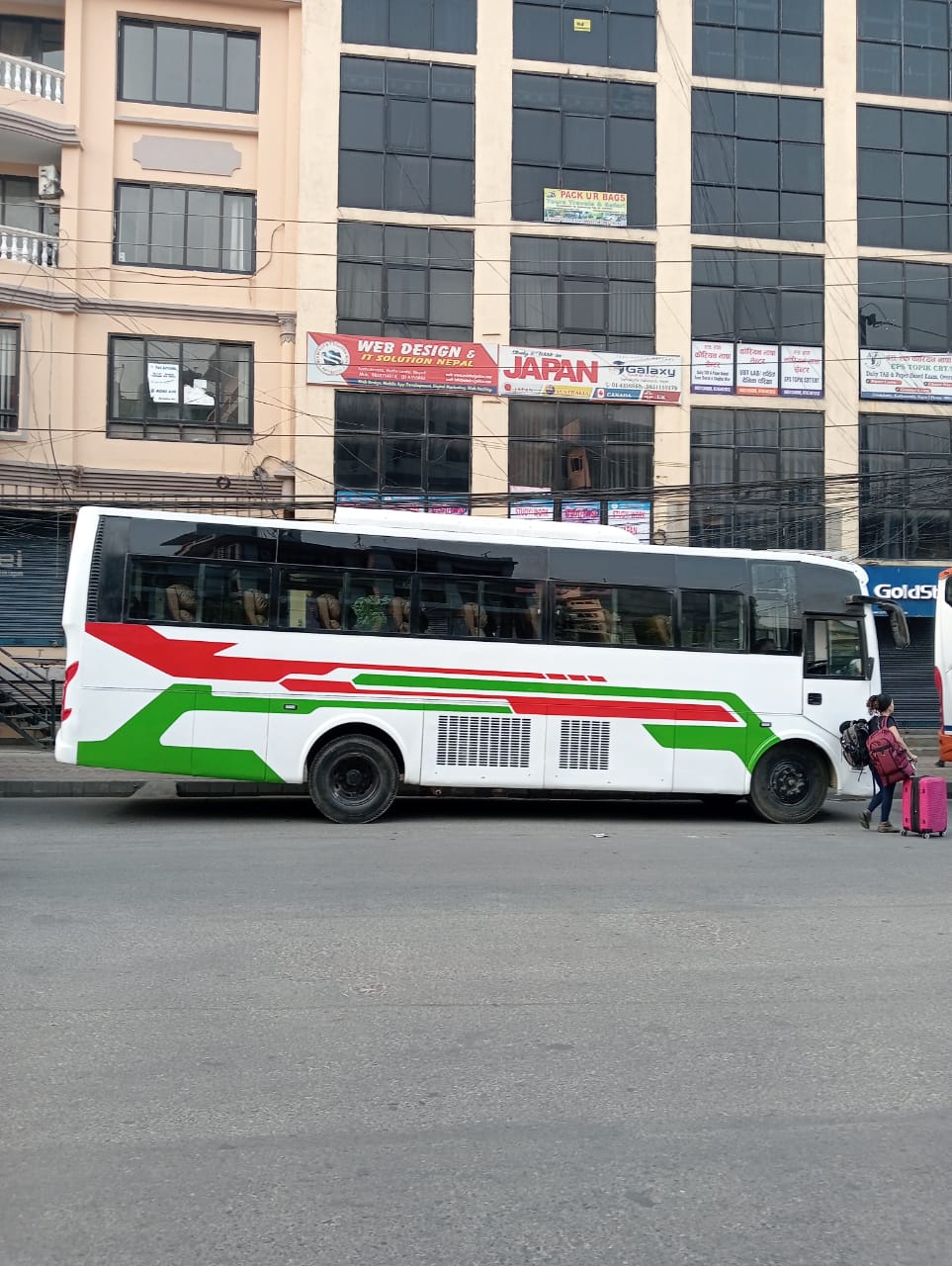 World Touch tourist coach parked for private charter in Kathmandu
