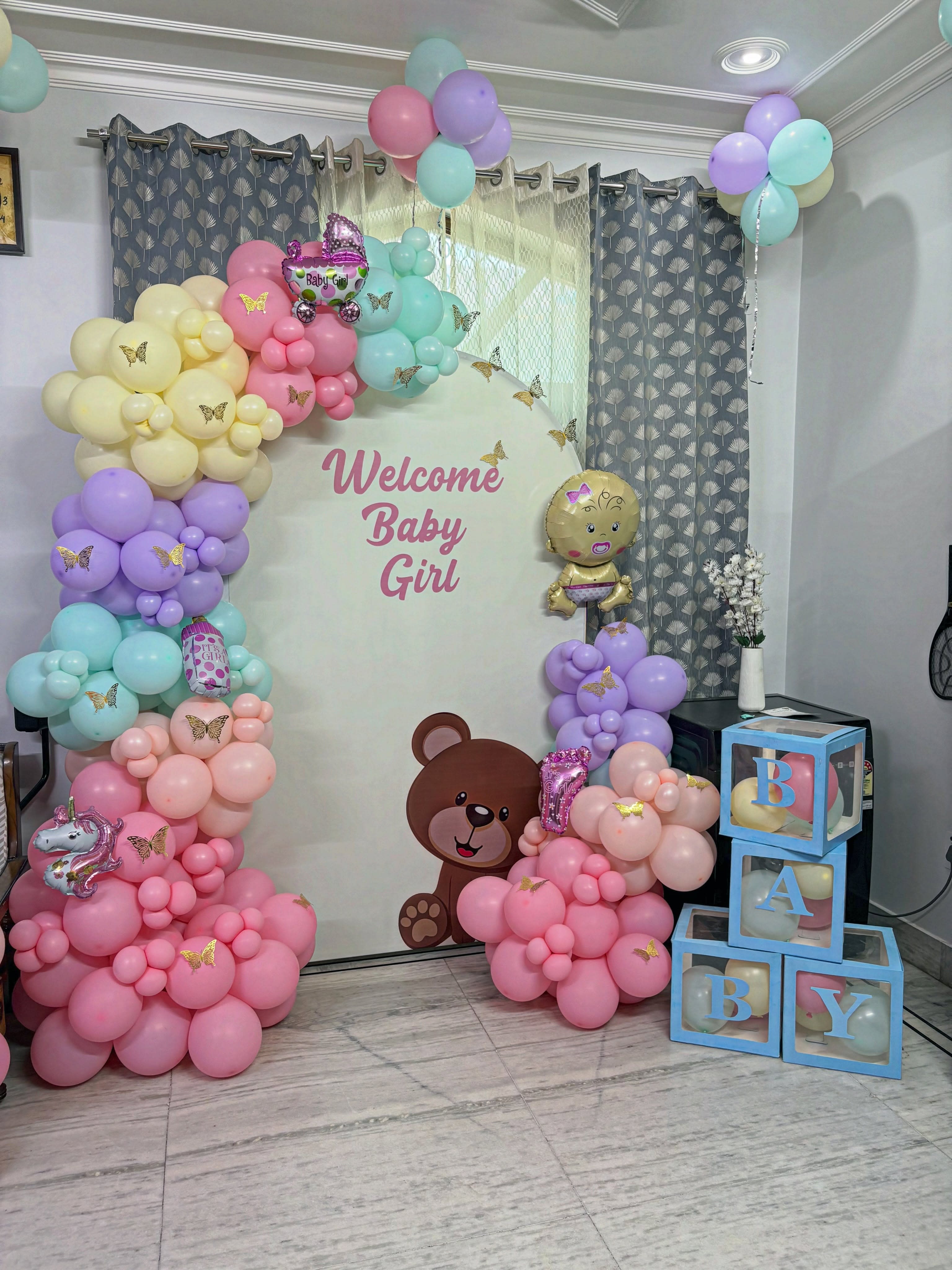 Newborn welcome backdrop decoration in Lahore