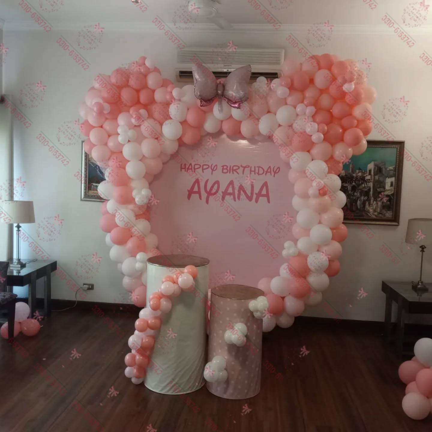 Pink Heart Birthday Cake Decor Lahore