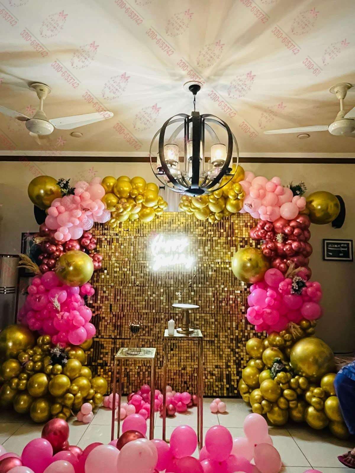 Golden Theme Birthday Decor Setup Lahore