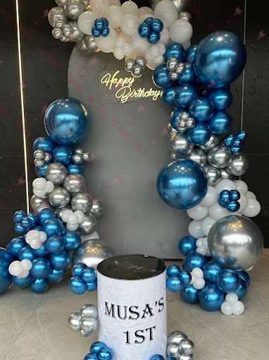 Baby boy birthday decoration in Lahore with indoor balloon event decor setup