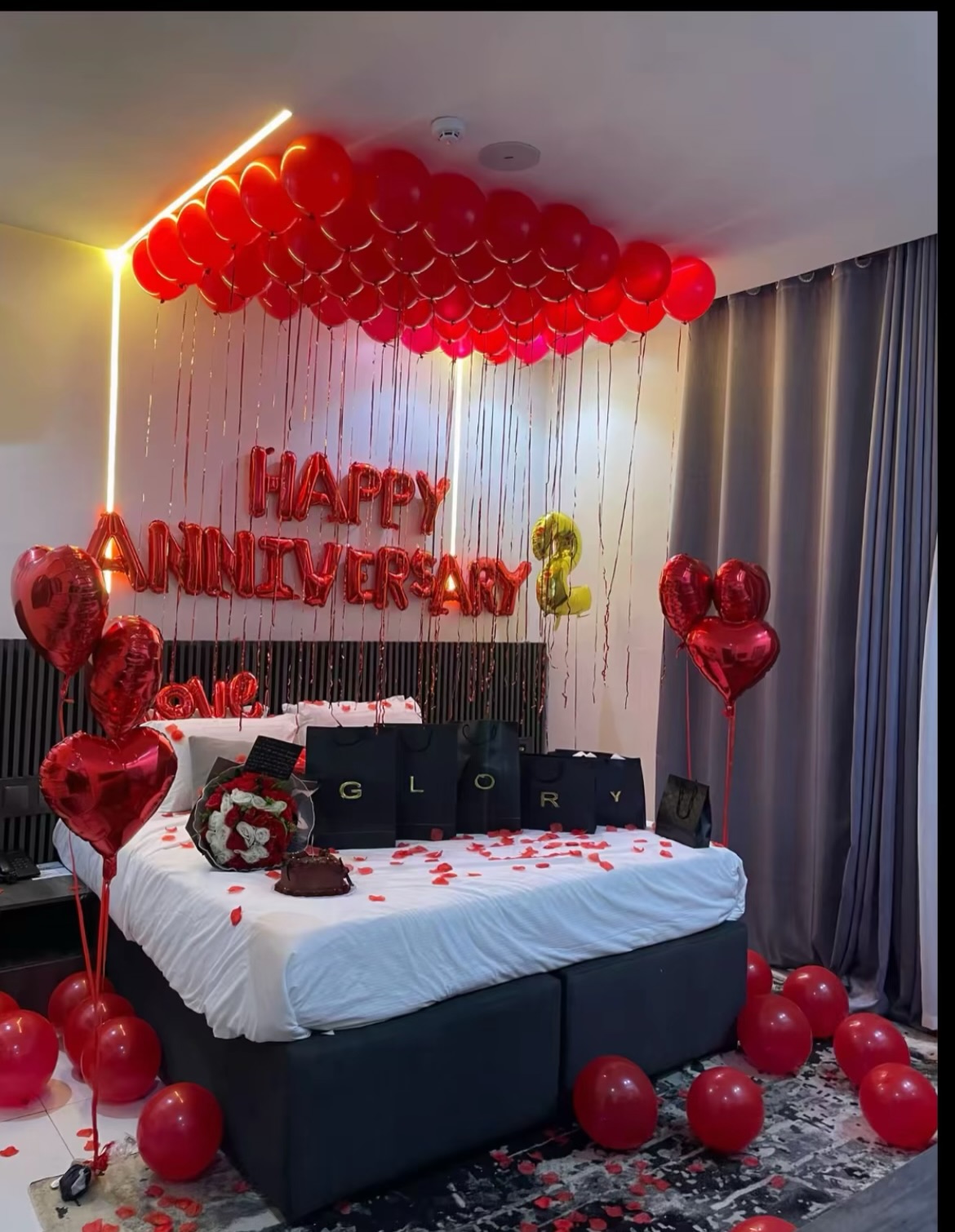 Romantic room decoration for anniversary in Lahore