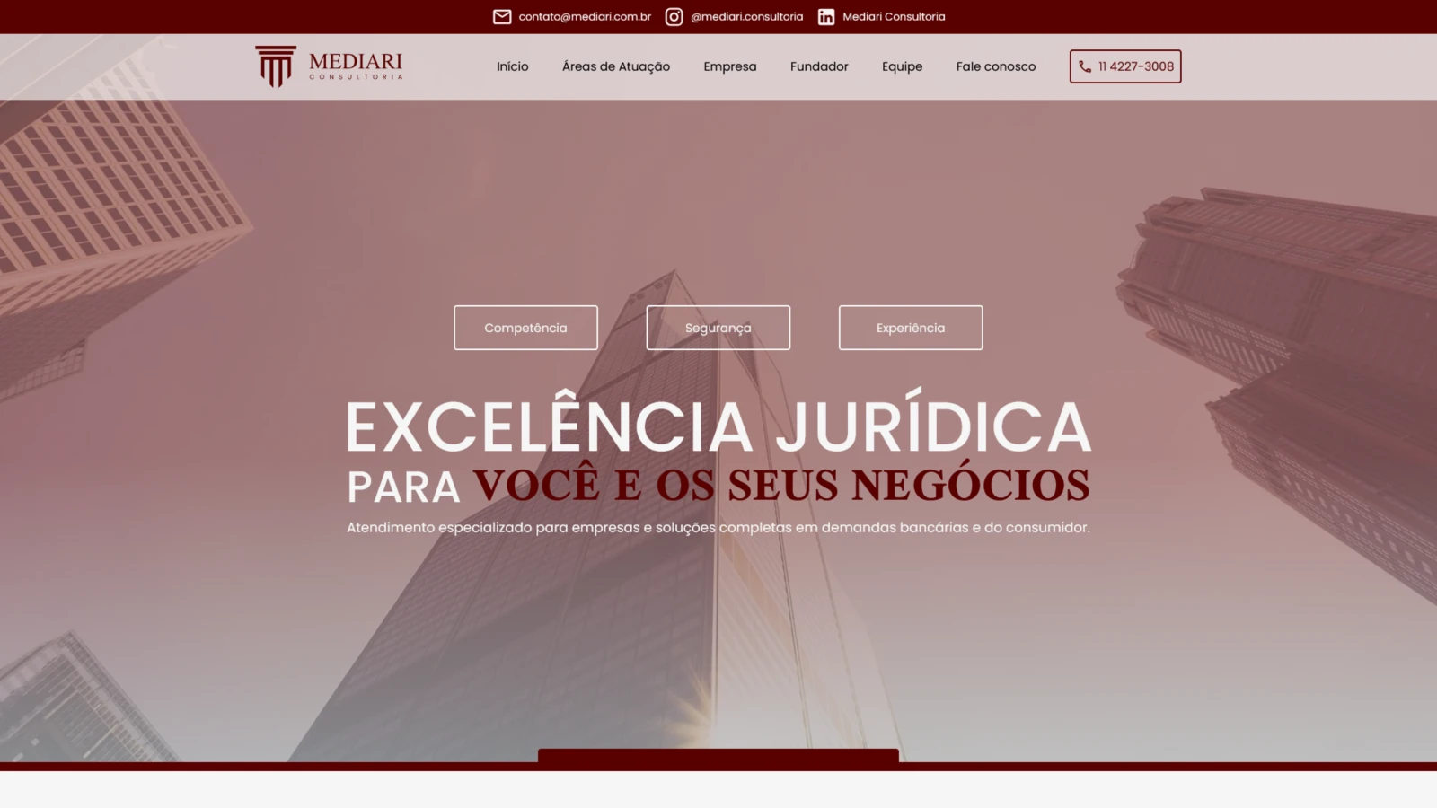 Screenshot da landing page da Mediari Consultoria