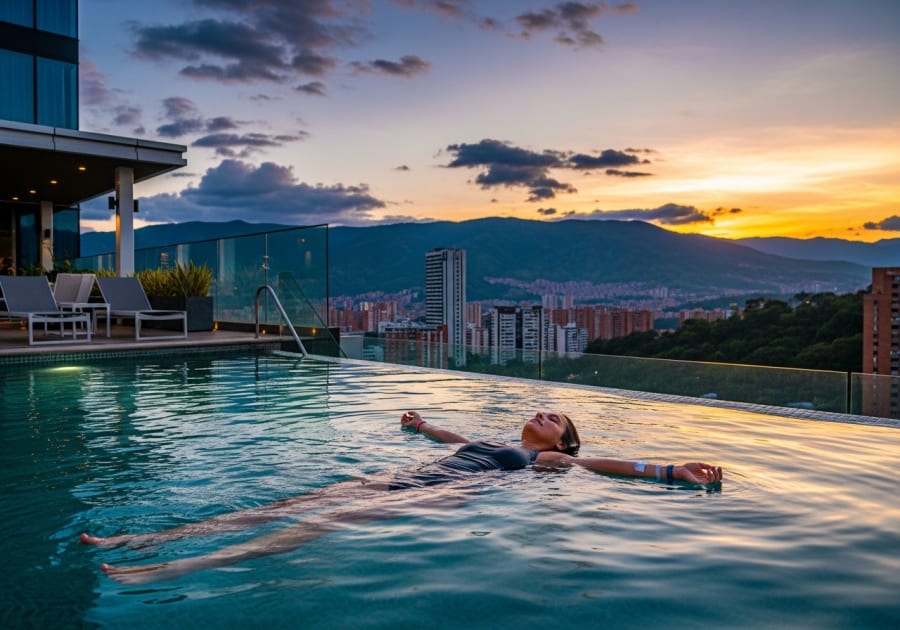 Medellín skyline at sunset