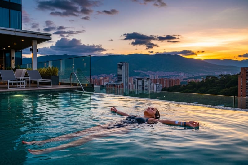 The Medellín valley at sunset, where international patients stay for a hair transplant in El Poblado