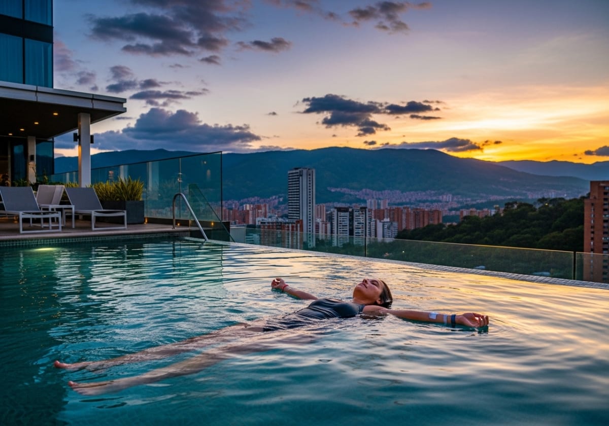 A rooftop view over the Medellín valley at sunset