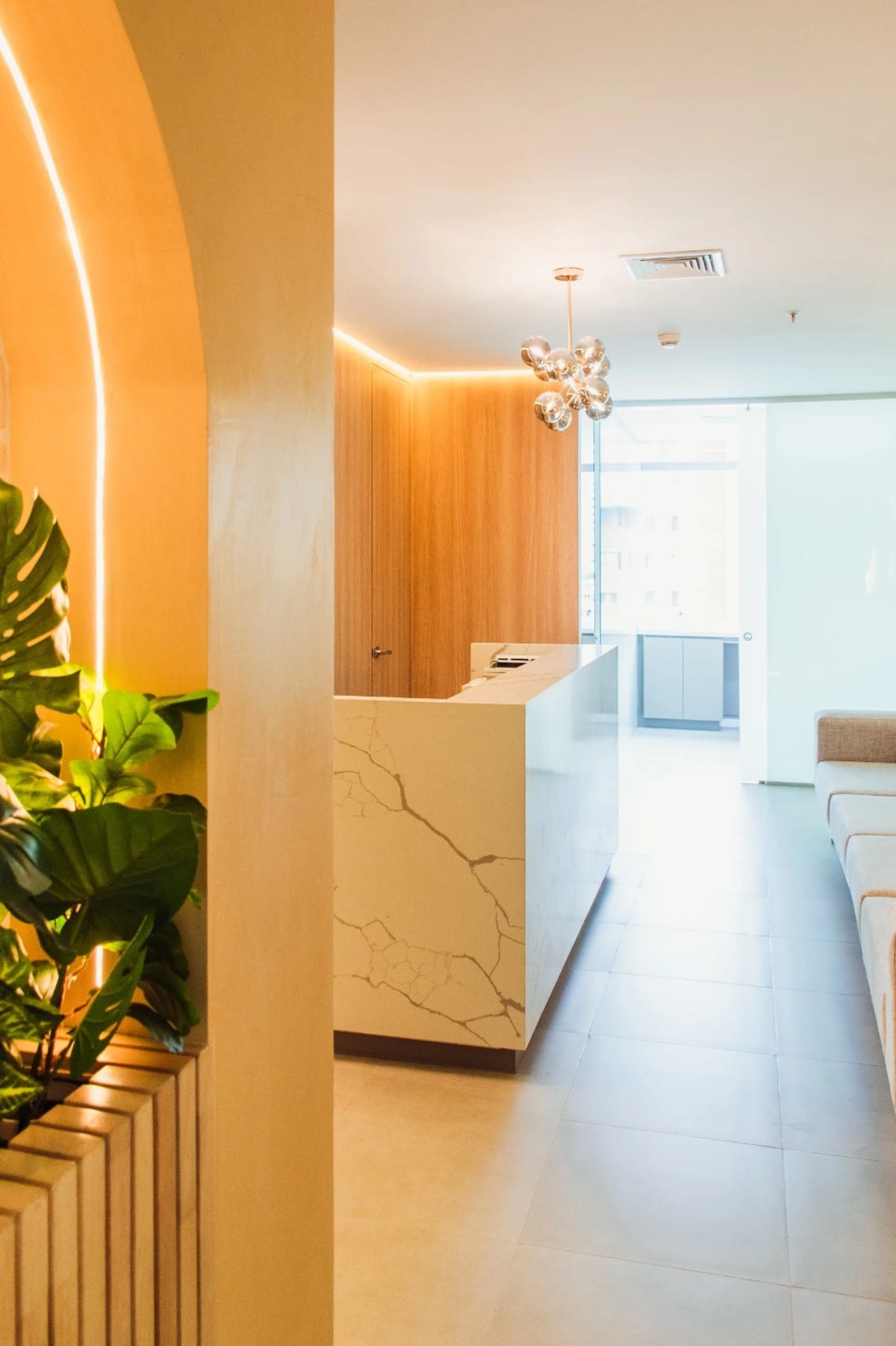 A private, modern interior at the Colombia Care clinic in El Poblado, Medellín
