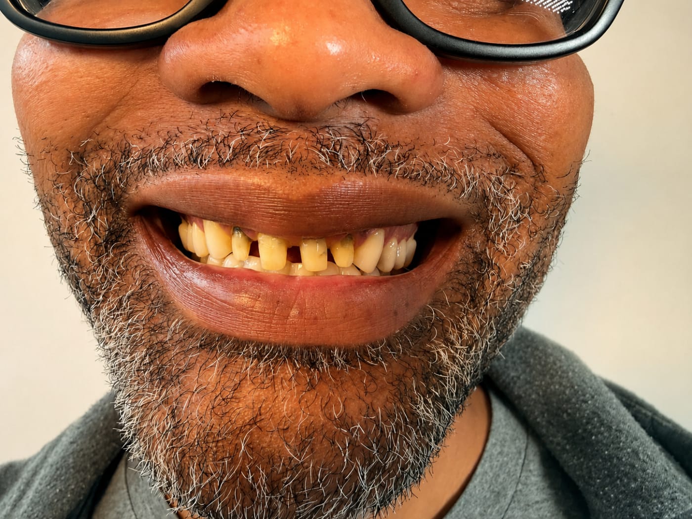 Before — patient smile prior to porcelain veneers, Colombia Care Dental, Medellín