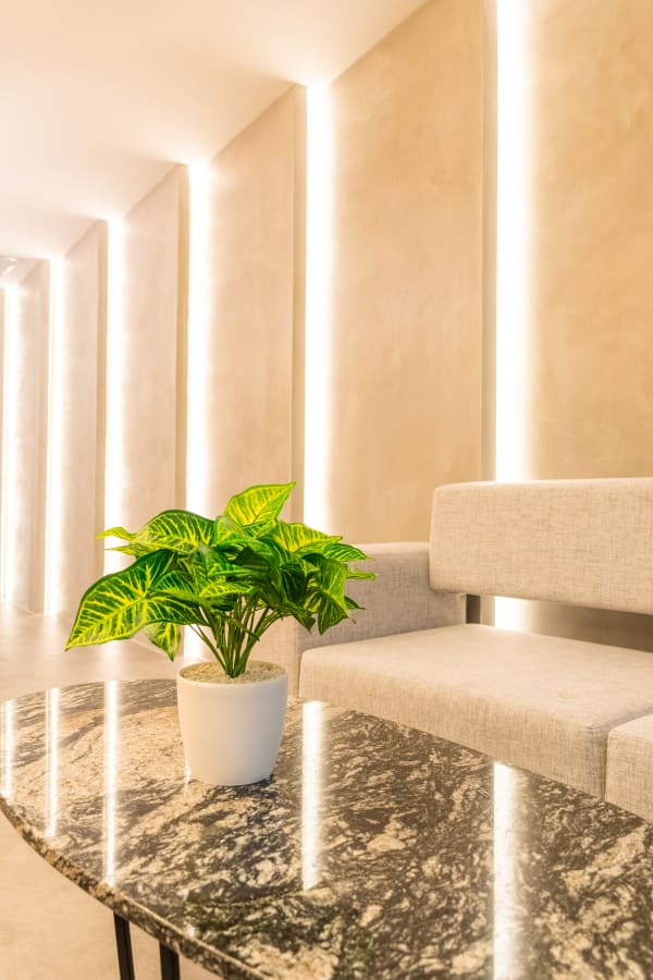 A calm, modern interior space at the Colombia Care clinic in El Poblado