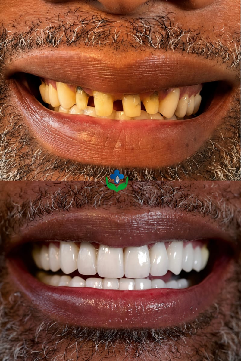 Patient before and after dental veneers — Douglas, Colombia Care Dental