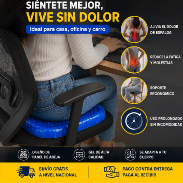 🪑 Cojín Ergonómico de Gel – Comodidad y Soporte para tu Día