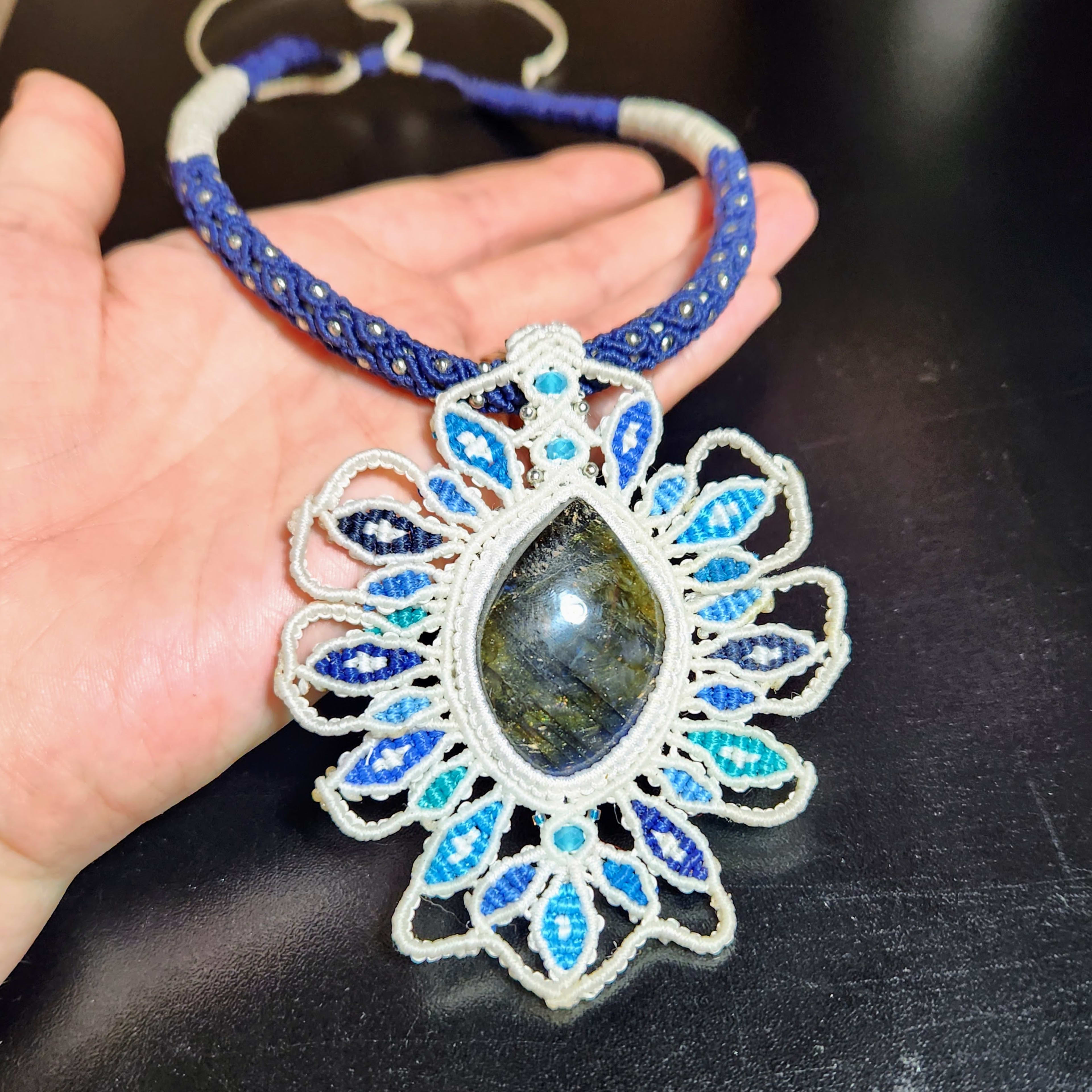 Boho Beach Vibes Macrame Pendant Necklace with Labradorite Stone