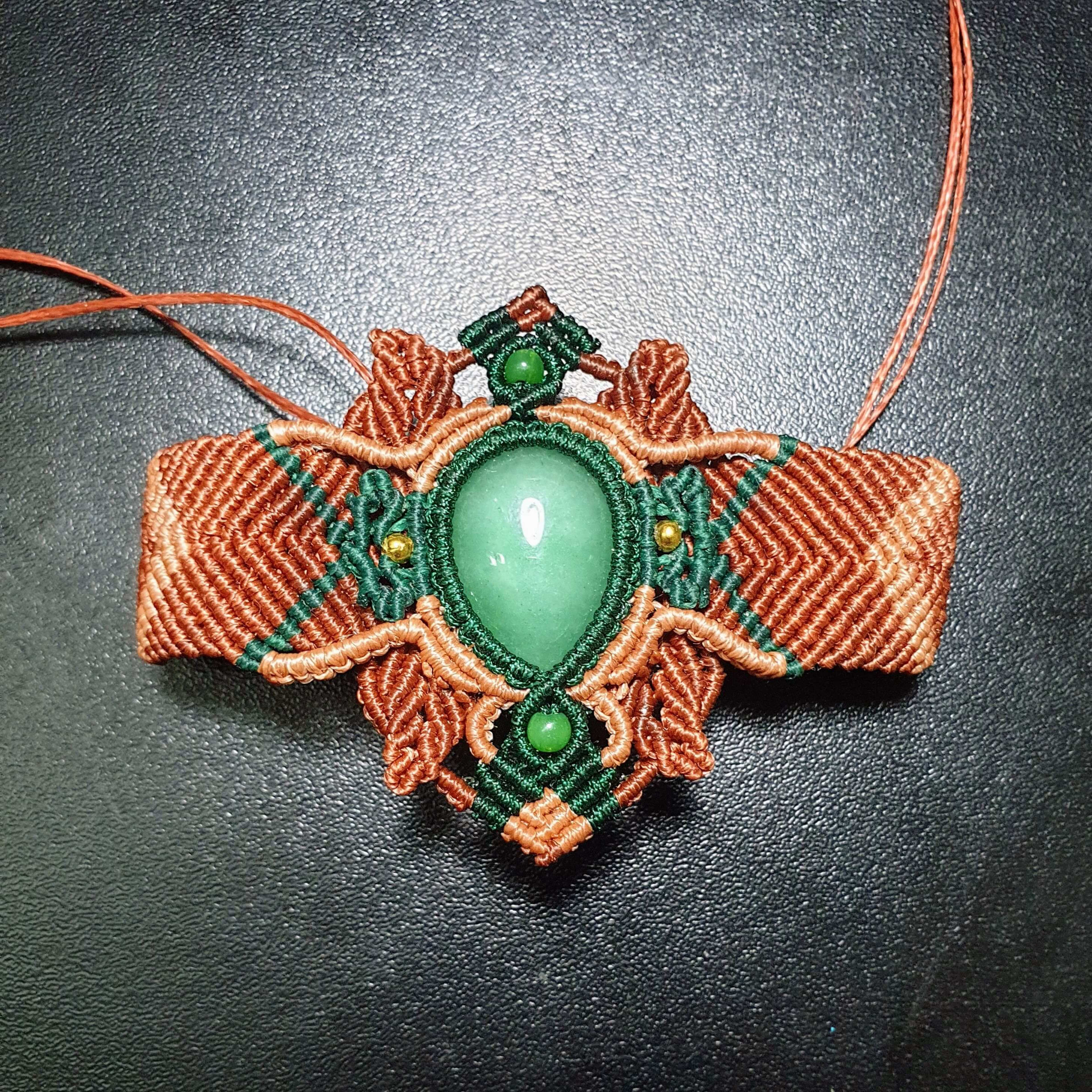 Forest Elf Inspired Jade Stone Macrame Jewelry Set  Pendant Necklace and Cuff Bracelet