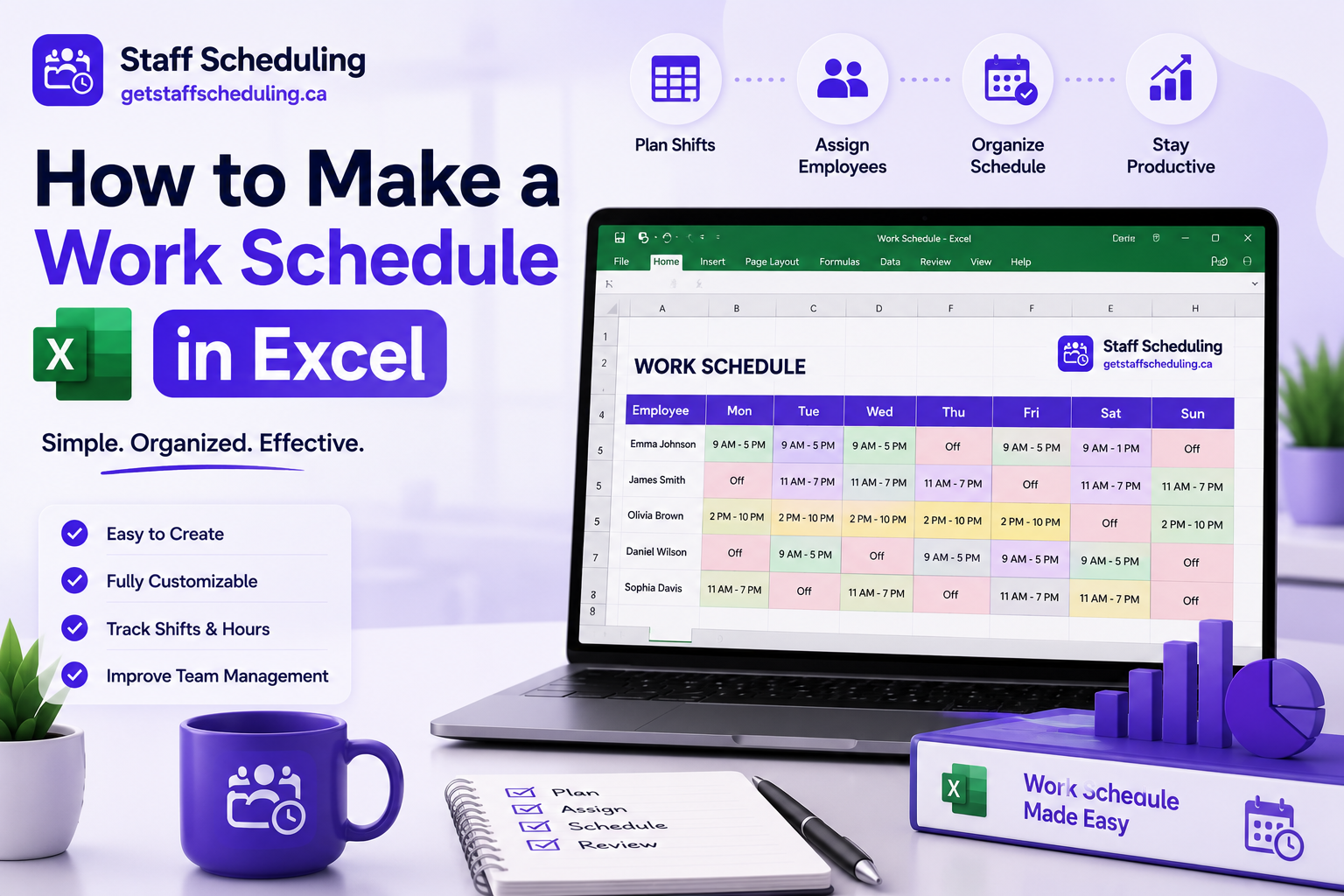 How to Make a Work Schedule in Excel with an employee shift schedule template, Excel spreadsheet, and staff scheduling workflow