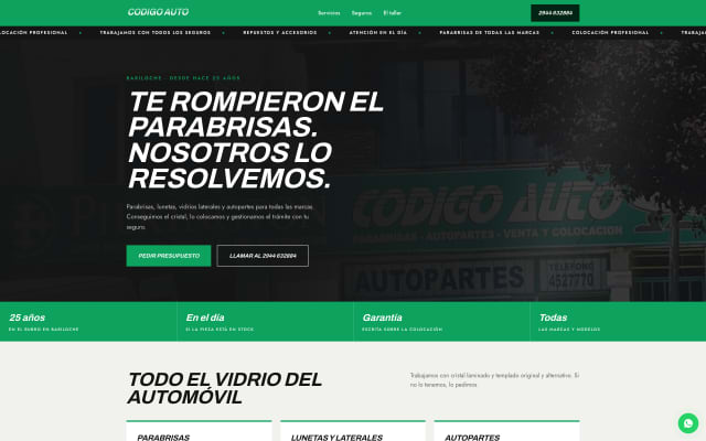 Web de Código Auto — parabrisas en Bariloche